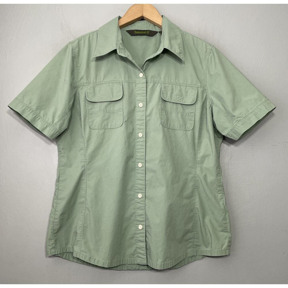 Timberland Button Up Shirt Womens Size Large Green Vented Hiking Outdoor Fishing